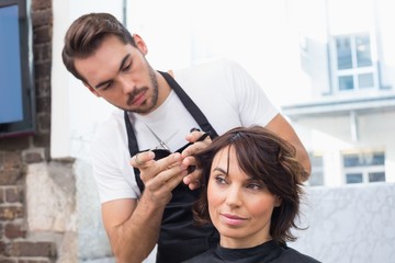 Poster - Handsome hair stylist with client