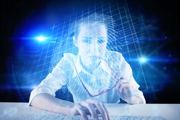 Aufkleber - Composite image of businesswoman typing on a keyboard
