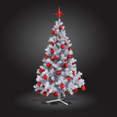 Wall Mural - 3d beautiful Christmas tree with ornaments on grey background