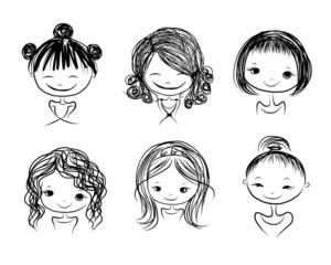 Wall Mural - Cute girl smiling, sketch for your design