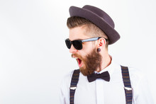 Hipster With Hat  Making Funny Faces