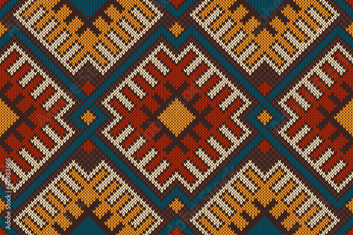 Traditional Tribal Aztec seamless pattern on the wool knitted te Tableau sur Toile