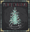 Vintage Merry Christmas Tree Chalkboard Hand Drawn Vector Set
