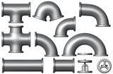 Fototapeta Perspektywa 3d - Different Metal pipe set. Industrial illustration.