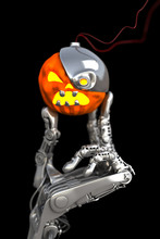 Robotic Halloween Pumpkin. Technology 3d Illustration