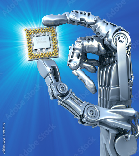 Plakat na papierze fotorealistycznym Ramię robota z procesorem. 