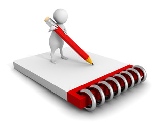 3d man with clipboard and pencil on white background