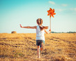 cute little girl with a  windmill