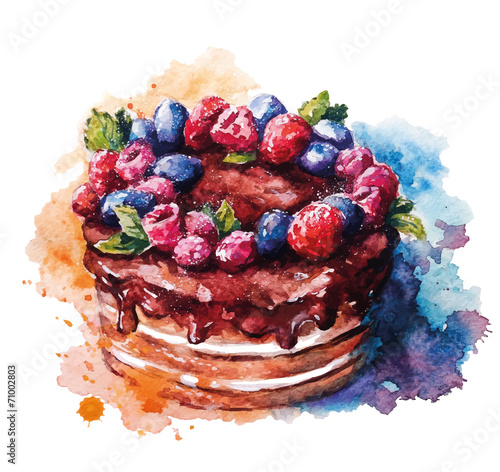 Naklejka - mata magnetyczna na lodówkę Hand painted watercolor cake. Vector illustration.