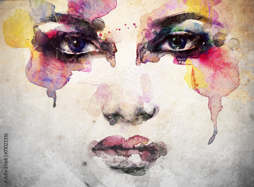 Obraz na płótnie canvas trzyczęściowy "tryptyk" Kobieta portret.abstract akwarela.fashion tło