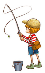 Poster - A simple sketch of a young boy fishing