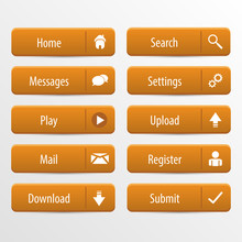 Orange Web Design Buttons Set. Vector Illustration