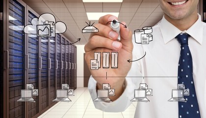Poster - Composite image of businessman writing with a black marker pen