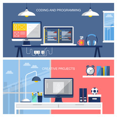 Flat design vector illustration of home office