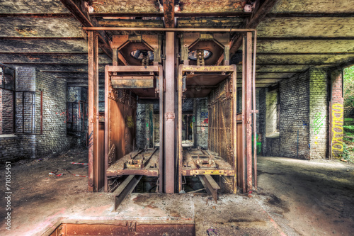 Obraz w ramie Disused lift shaft in an abandoned coal mine