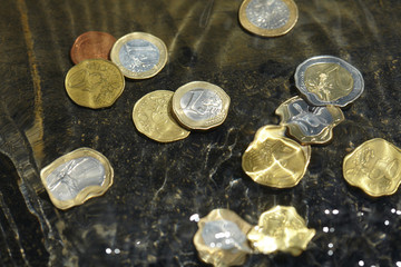 Wall Mural - coins under water