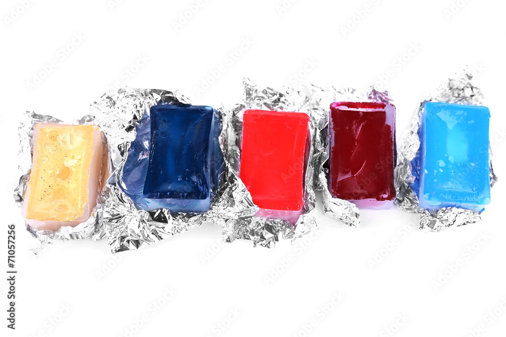 Watercolor paint cubes isolated on white