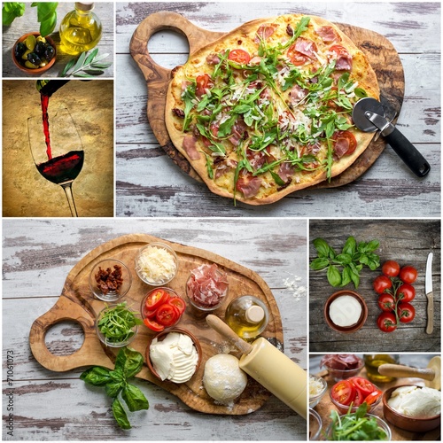 Naklejka - mata magnetyczna na lodówkę Collage mit Pizza und Zutaten
