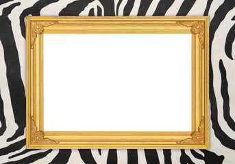 Canvas Print - blank golden frame  with zebra texture