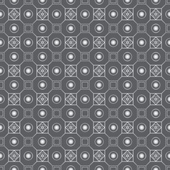 Wall Mural - Silver Retro Flower Circle and Square Seamless Pattern