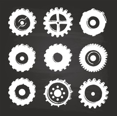 Wall Mural - Gear Icons Set On Blackboard