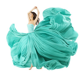 Wall Mural - Woman Dancing In Fashion Dress, Fabric Cloth Waving On Wind