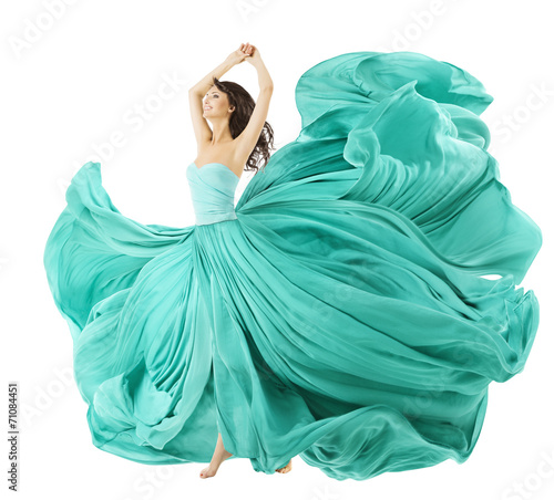 Plakat na zamówienie Woman Dancing In Fashion Dress, Fabric Cloth Waving On Wind