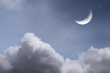 Fototapeta Fototapeta z niebem - Starry Night Scene with Moon and Clouds and Stars