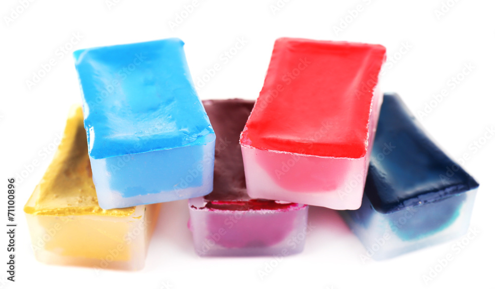 Watercolor paint cubes isolated on white