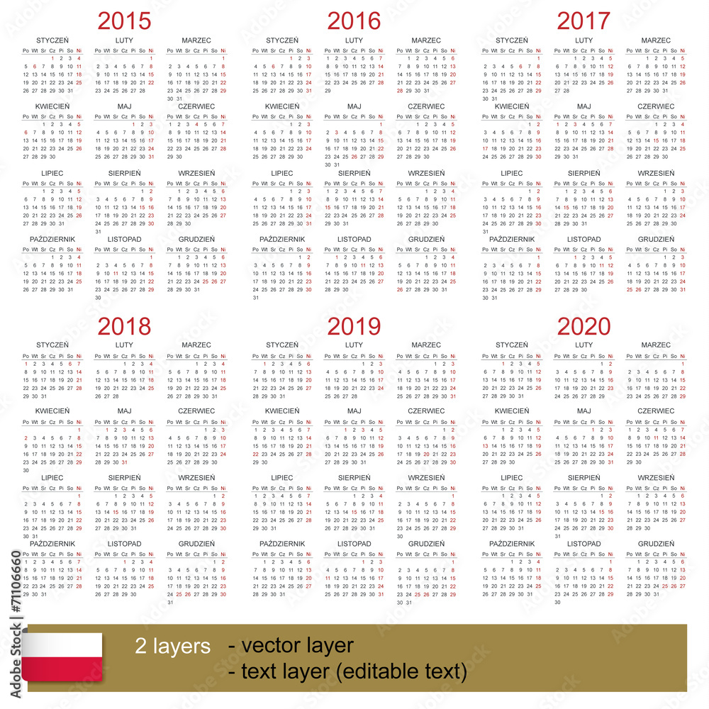 Calendar 2015-2020 - obrazy, fototapety, plakaty 
