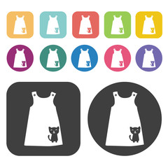 Fototapete - Dress With Cat Design Icon. Clothes Flat Icons Set. Round And Re
