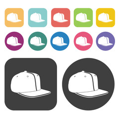 Fototapete - Cap Icon. Clothes Flat Icons Set. Round And Rectangle Colourful