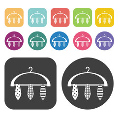 Fototapete - Neck Ties On Hanger Icon. Clothes Flat Icons Set. Round And Rect