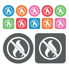 No Fire Icon. Prohibited Signs Icons Set. Round And Rectangle Co