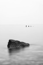 Minimalist Landscape Image Of Shipwreck Ruin In Sea Black And Wh