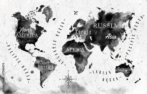 Naklejka na meble Ink world map