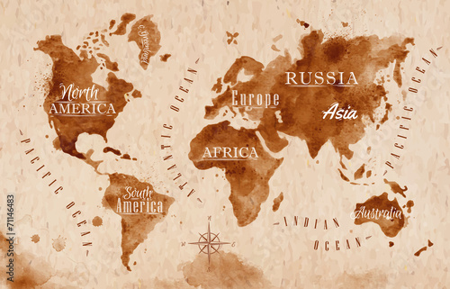 Naklejka - mata magnetyczna na lodówkę World map map retro