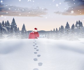 Poster - Composite image of santa walking in the snow