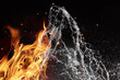 Fire and water elements on black background