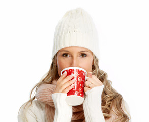 Sticker - Young woman drinking hot tea.