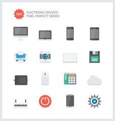 Fototapete - Pixel perfect electronic devices flat icons