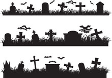 Halloween Graveyard Set Illustrated On White