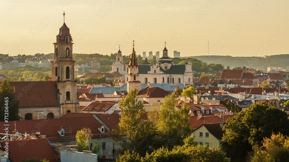 Obraz na płótnie Old Town of Vilnius, Lithuania. View from piloted flying object w salonie