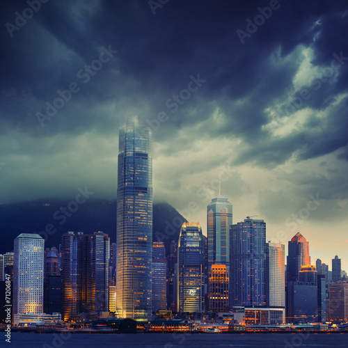 Vászonkép Hong Kong cityscape in stormy weather - amazing atmosphere
