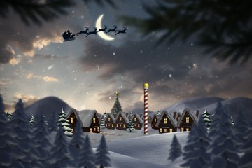 Aufkleber - Composite image of silhouette of santa claus and reindeer