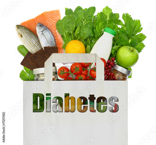 Fotografía Paper bag with the word diabetes filled with healthy foods