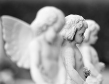 Cemetery Angel Statues With Flowers In Hands