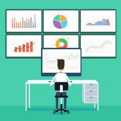 Aufkleber - business  data analytics concept with businessman working on report graph monitor. business finance investment concept