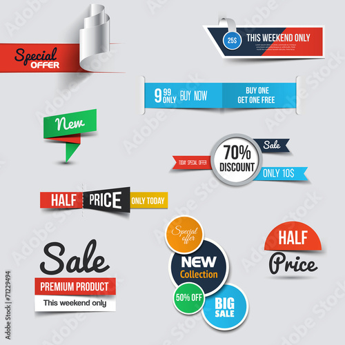 Fotografía Collection of Sale Discount Styled origami Banners