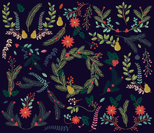 Vector Collection Of Vintage Style Hand Drawn Christmas Holiday 